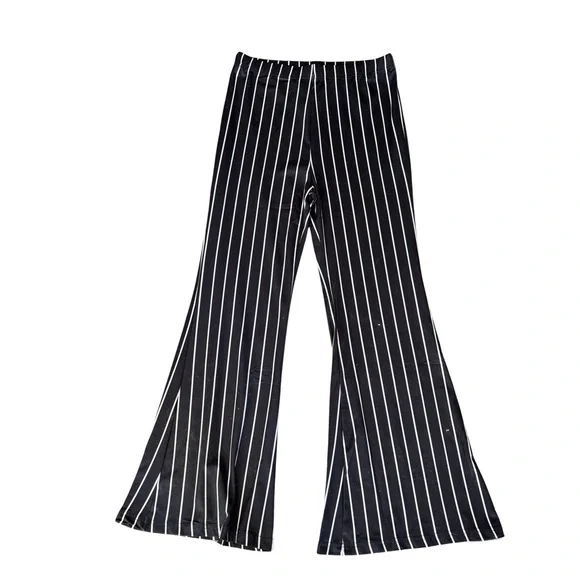 Striped High-Waist Flared Pin Striped Pants - Navy - Picture 3 of 5